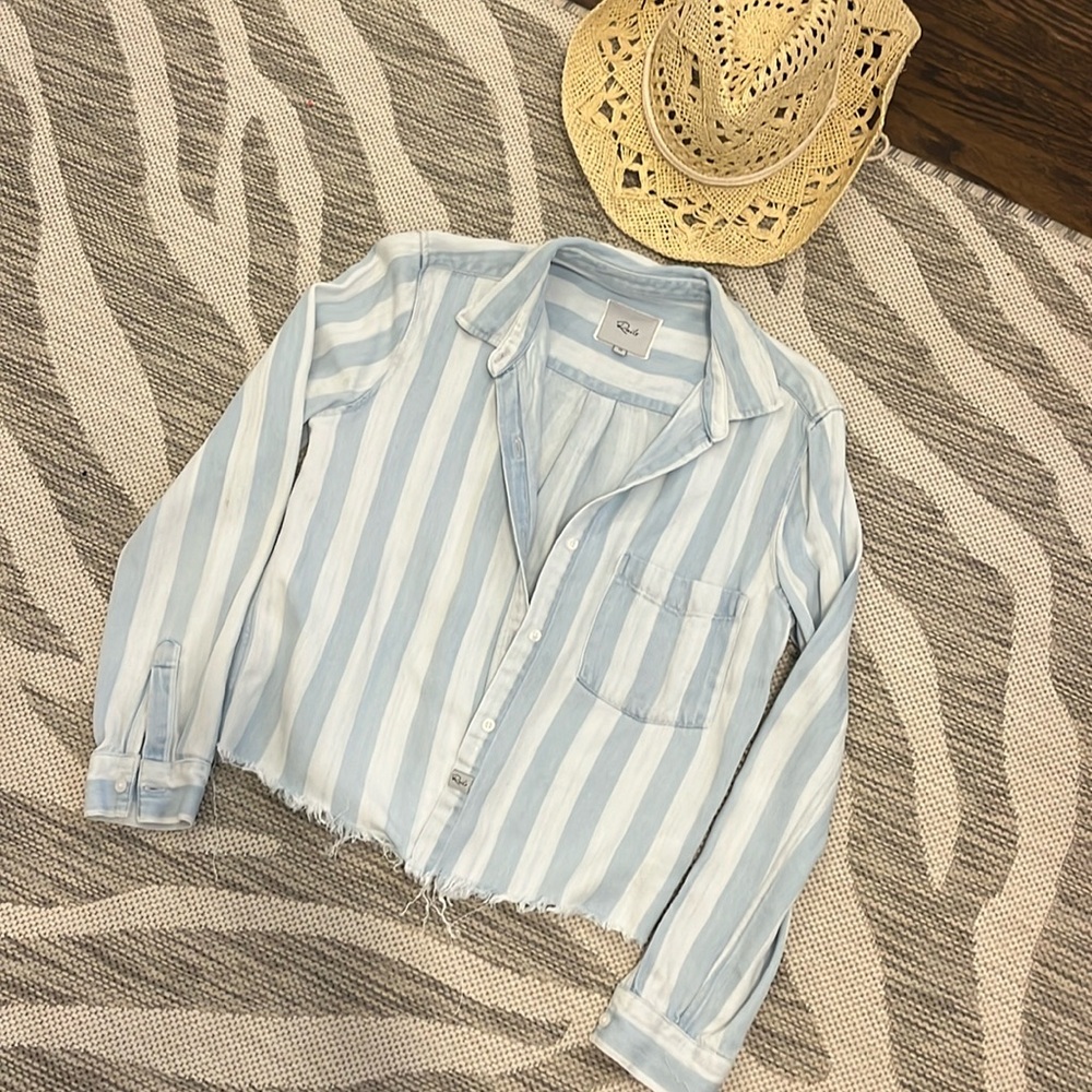 Cropped chambray fringe top from rails
